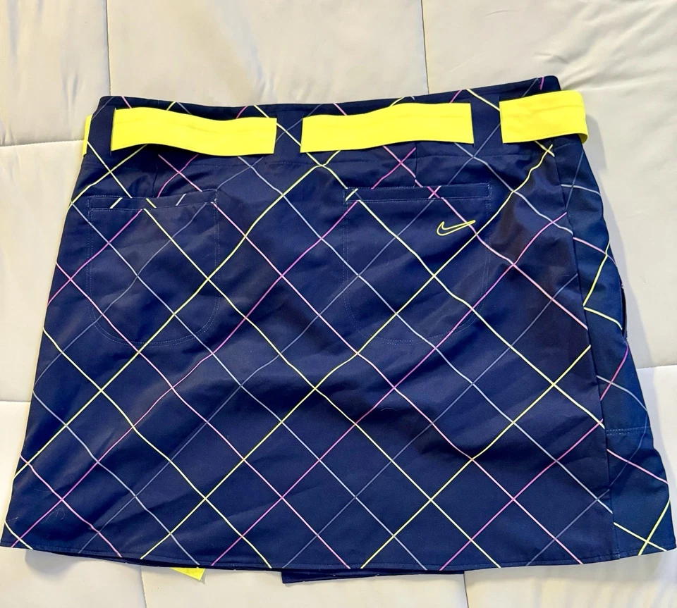 Nike Golf Dri-Fit Reversible Skort M 10 Argyle Neón Cuadros Amarillo Cinturón 00s Y2K Foto 2 de 4