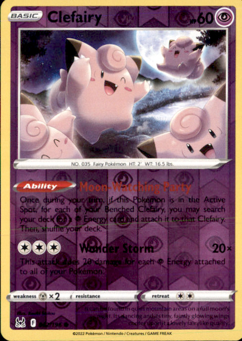 Clefairy Reverse Holo Common SWSH11: Lost Origin 062/196 NM Kouki Saitou 2022