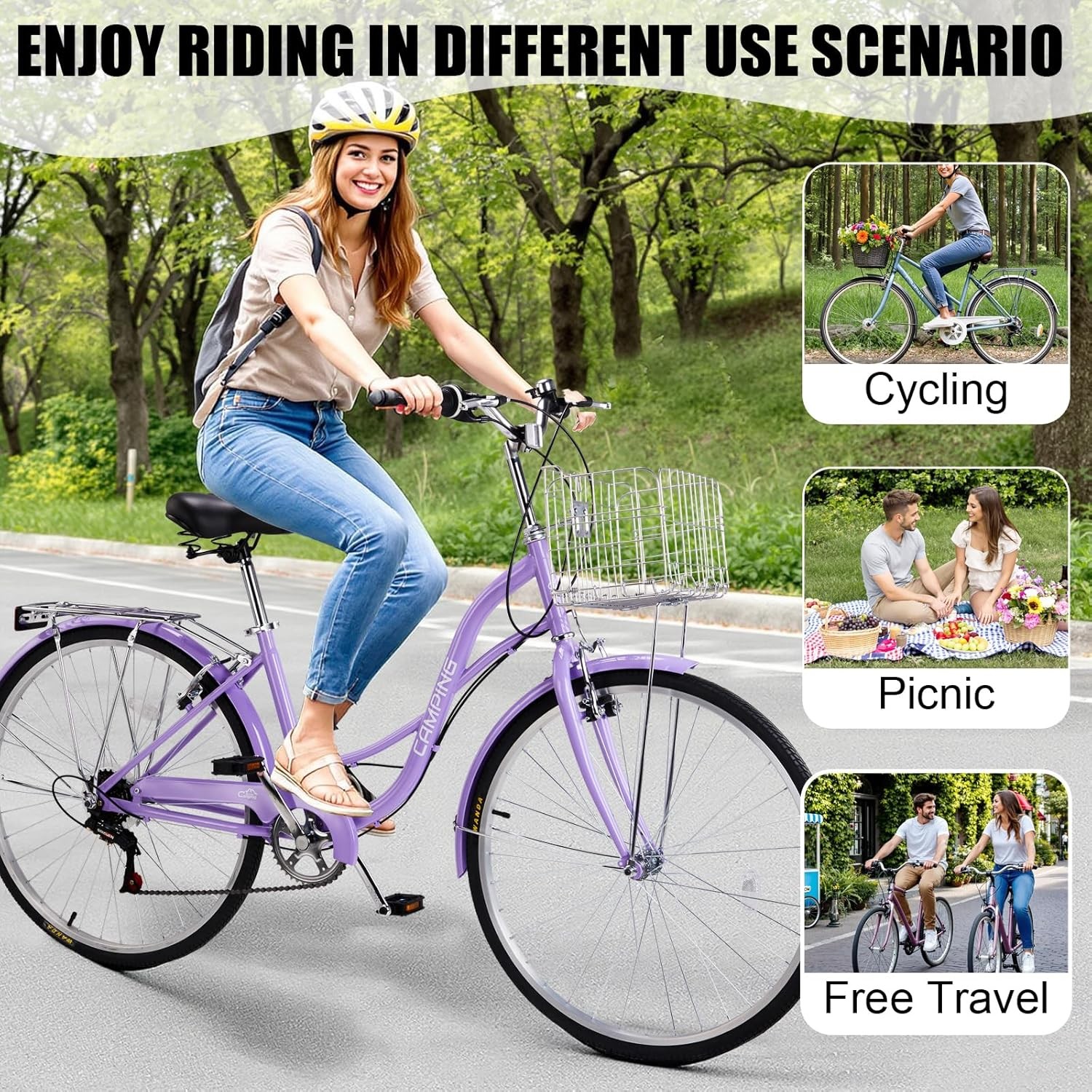 26-inch Ladies Bike Women's Comfort Bicycle 7-Speed Bikes City Commuter