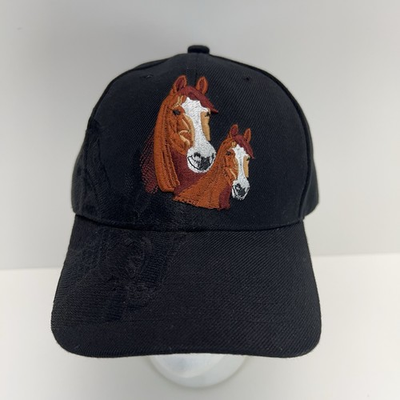 #ad HORSE HEADS Baseball Cap Black Embroidered OS Snapback Foal Rodeo Equestrian Hat $11.81