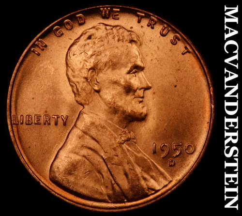 1950-D Lincoln Wheat Cent- Red- Choice Gem Brilliant Uncirculated Luster #J2830