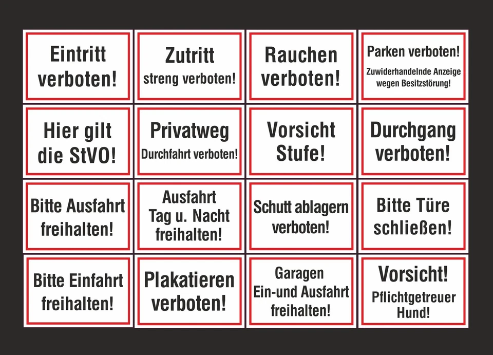 EIGENE HERSTELLUNG Aufkleber Verbot Warnung Achtung Hinweis Parken WUNSCHTEXT Sticker Freie Auswahl