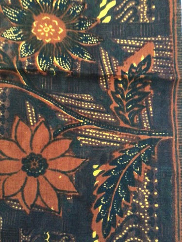Vintage Cotton Batik Thai Hua Fabric Gold, Rust, Black 66" L x 43" W Sarong - Picture 7 of 9