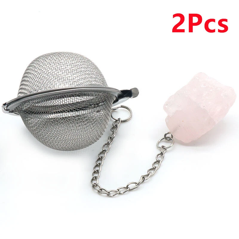 2Pcs Natural Rose Quartz Raw Stone Stainless Steel Tea Filter Strainer HT2342