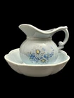 Vintage McCoy Pottery Pitcher & Bowl Basin #7528 Powder Blue Daisy USA EUC
