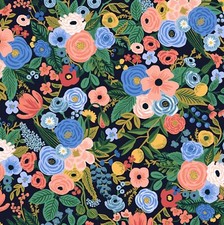 Garden Party Cream Rifle Paper Fabric Floral in Navy Background by the Yard