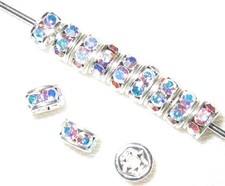 20 Swarovski Rhinestone Rondelles 4mm Silver / Crystal AB SR403