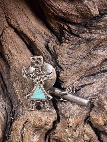 VINTAGE ZUNI INLAYED TURQUOISE 925 STERLING SILVER TIE PIN TACK UNIQUE .75 INCH - Picture 1 of 8