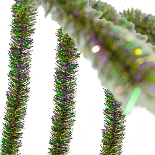 Mardi Gras Tinsel Garland 30FT Length 3IN Width Green, Purple, and Gold Tinsel - Picture 4 of 6