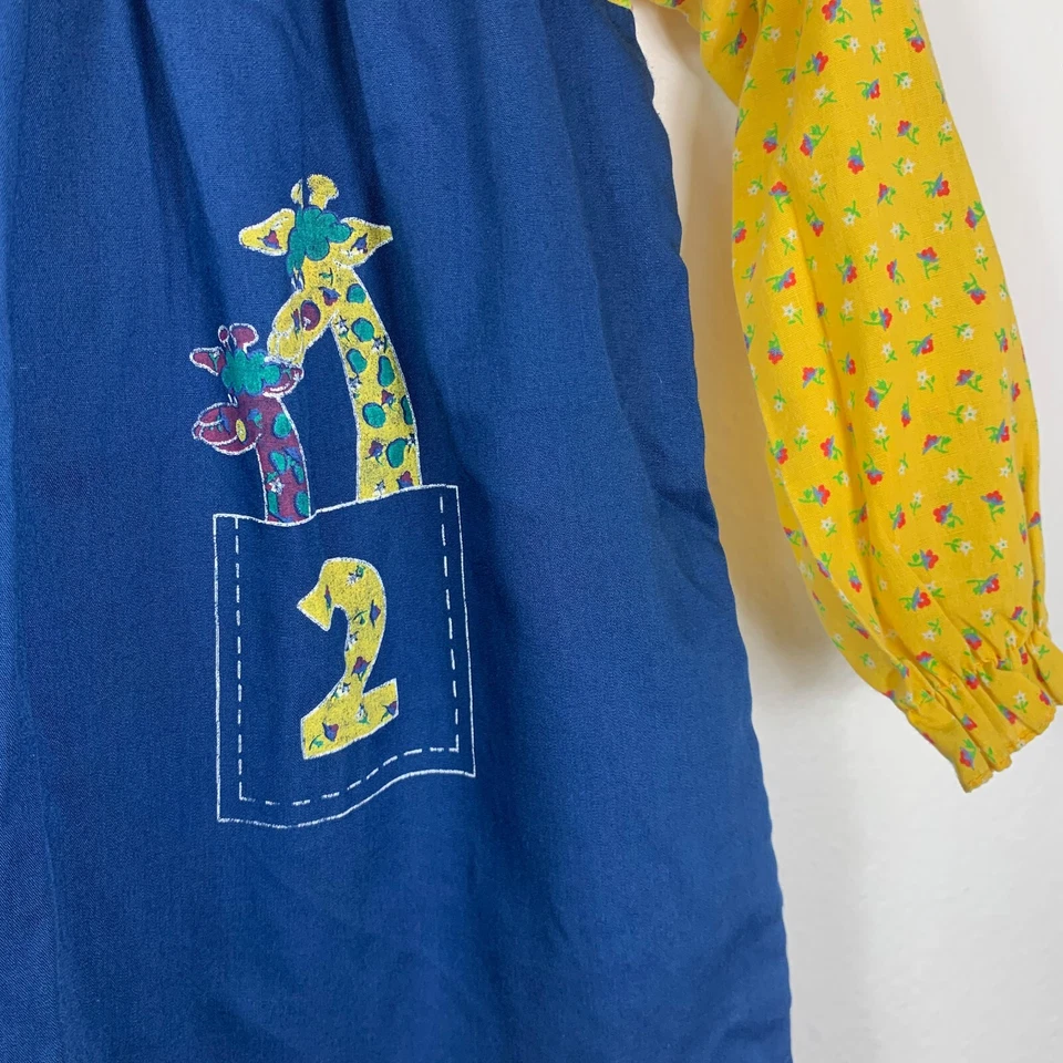 Vestido Vintage Niños 5 Azul Amarillo Floral Manga Larga Cuello En Capas Look JcPenney Foto 4 de 4