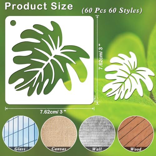 MWOOT 60 Pcs Small Leaf Stencils - Reusable Plastic Painting Templates For DIY Art & Crafts