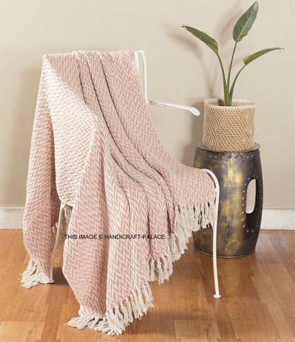 LUXURY 100% COTTON WOVEN HERRINGBONE SOFA CHAIR BED THROW FRINGED COVER BLANKET - Picture 29 of 43