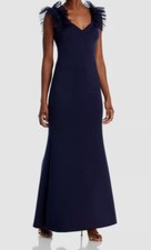 Eliza J Women's Blue Tulle V-Neck Sleeveless Ruffle Shoulder Gown Dress Size 10