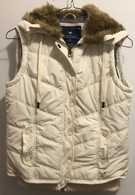 American Eagle Kids XS Puffer Vest Off White Sleeveless Zip And Snap