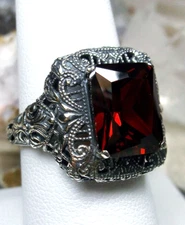 Garnet CZ Ring, Simulated 6ct Gem, Sterling Filigree (Custom-Made) D149 
