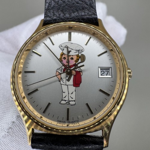 Raro Orologio Hamilton Chef 9812 Cinturino Fibbia Nera Quadrante Bianco Rotondo con Data FUNZIONANTE - Foto 1 di 12