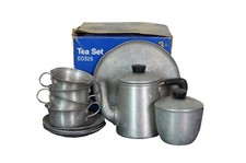 Vintage 13 Pc Italian Creative Playthings Aluminum Tea Set w Box EO325