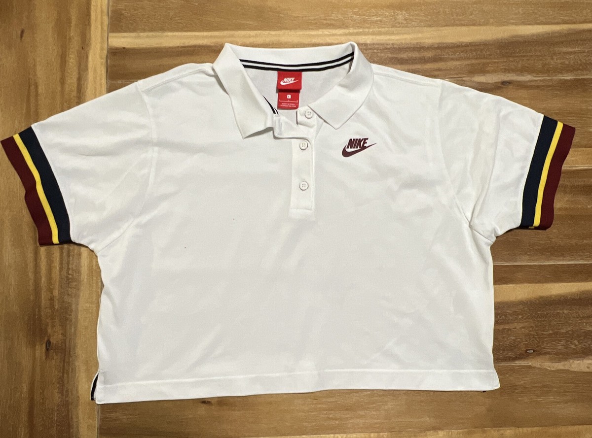 Nike Womens White Multicolor Stripe Sleeve Retro Cropped Rugby