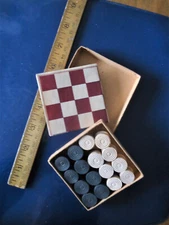 1940 Antique Smallest Wooden Checkers & Mills Games w Original Box Draughts