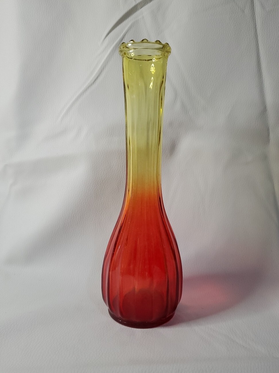 Vintage Jeannette Glass Bud Vase Yellow Red Ombre Flash Paint 8.5 Inches