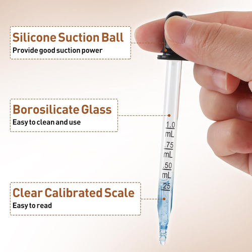 Glass Dropper, Pipettes Lab Dropper, Medicine, 1ml Capacity, Ear and Eye Dropper - Picture 3 of 9