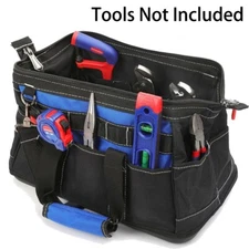 16" Wide Mouth Tool Bag Water Proof Molded Base Pockets Tool Storage Organizer