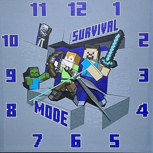 Minecraft Wall Clock Analog Quartz Battery Operate Gamer Gift 11 In Square Gray - Picture 4 of 15