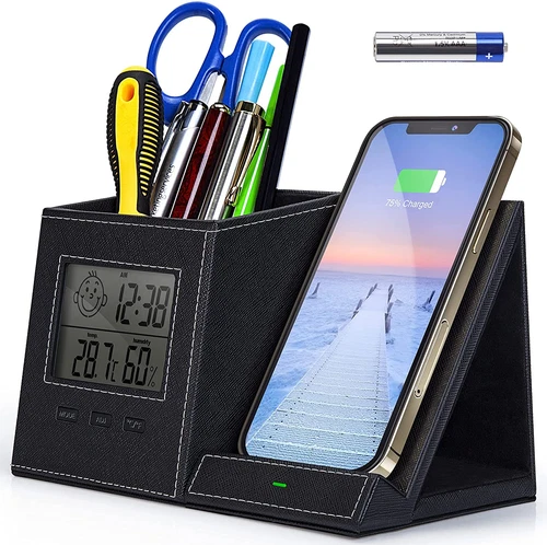 Multifunctional Pen Holder and Organizer for Desk with Wireless Charger, Digital