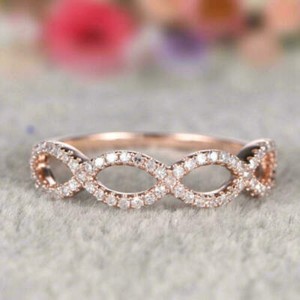 Authentic 1.00 Ct Round Cut Diamond Simulated Infinity Wedding Band Ring Rose Gold Plated