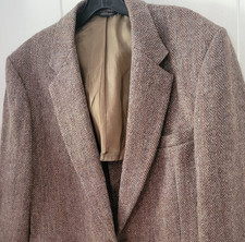 EUC 80s VTG Harris Tweed Blazer 42L Brown Herringbone Wool Sport Coat Union USA