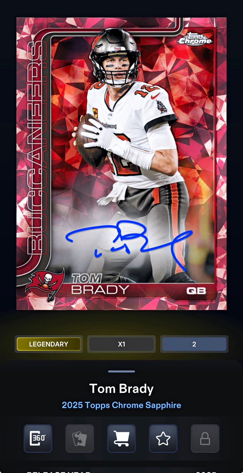 DIGITAL Topps NFL Collect 2025 Chrome Sapphire Tom Brady Auto /5 LEGENDARY