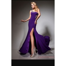 Tony Bowls Paris Purple One Shoulder Gown Rhinestone Slit Formal Evening Size 4