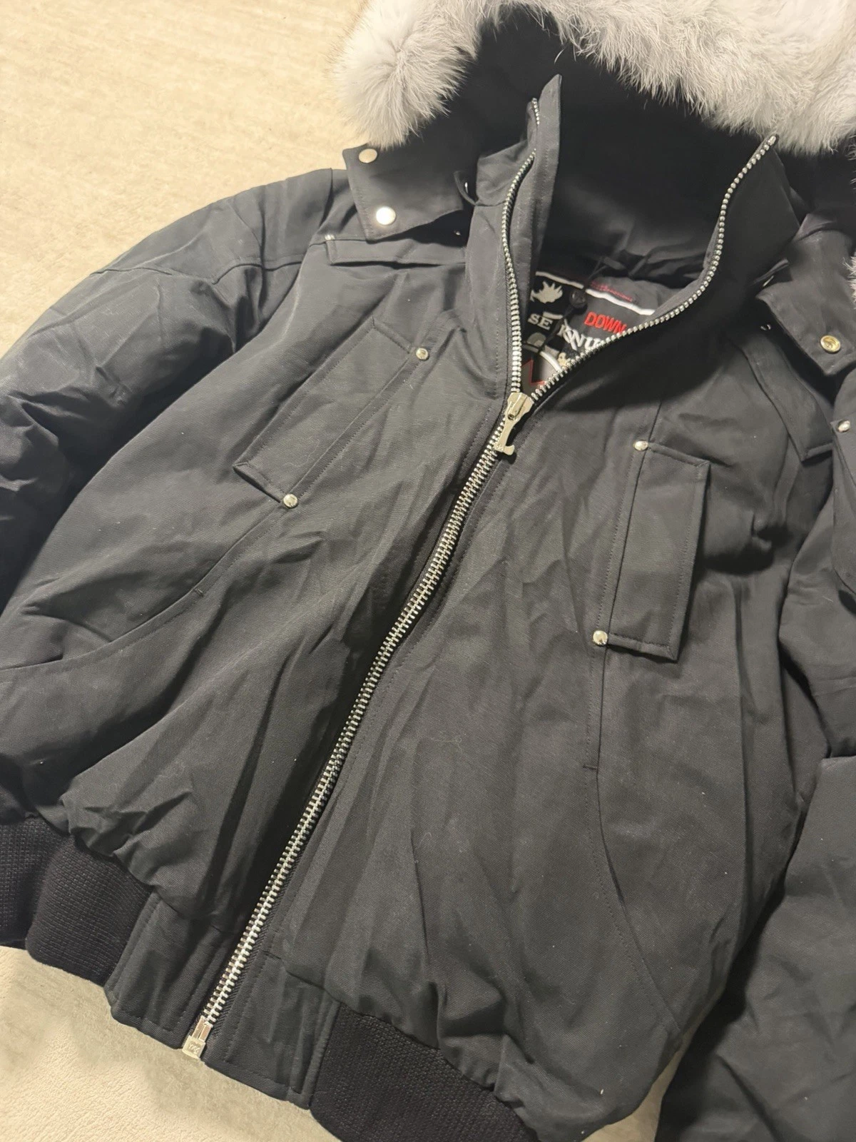 Moose Knuckles Bomber Men's Black Down Hooded Fur Jacket Small - FAST SHIPPING🚚 image 2