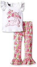 New Mudpie MUD PIE Bunny Tunic Ruffle Legging Pants Set Size 0-6M Easter 