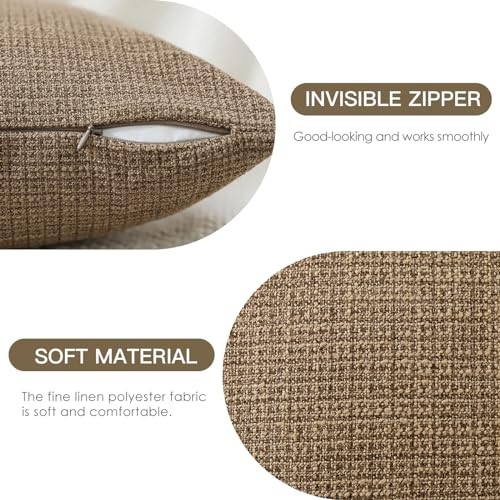 Pack of 2 Throw Pillow Covers 18x18 Inch Linen Coffee Brown Pillowcases - Bild 3 von 6