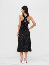 NWT CIDER Square Neck Polka Dot Ruffle Criss Cross Maxi Dress