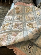 Vintage Precious Moments Crib Blanket ABC's Pastels Rare