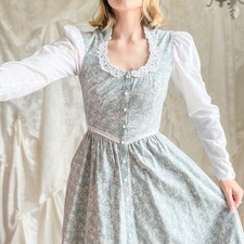 Vintage Gunne Sax Jessica McClintock Sage Floral Prairie Midi Dress