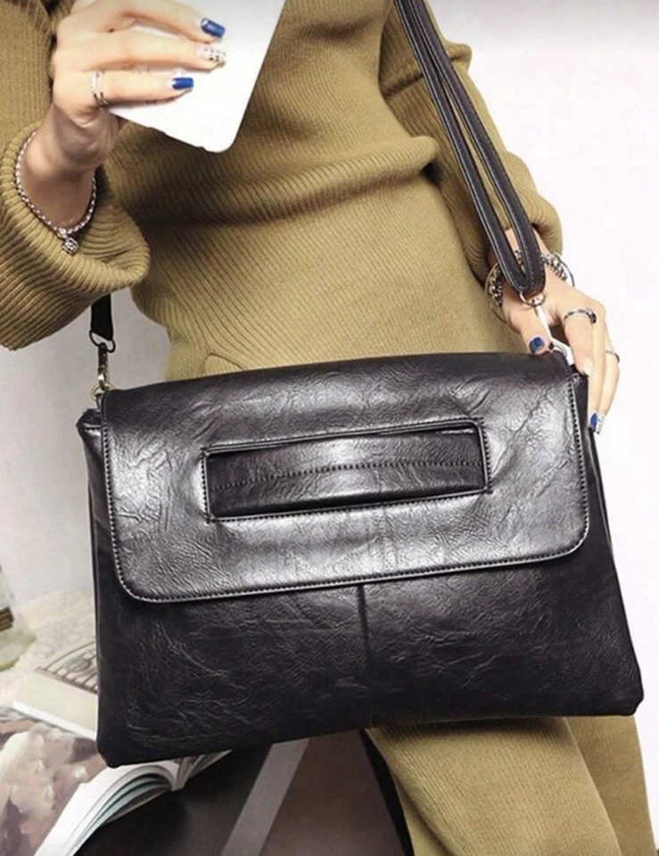 Bolso sin asas sobre de lujo negro Cartera Diseñador Mujeres Bolso de mano De colección Nueva ranura Foto 4 de 4