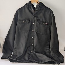 Dickies Jacket Mens Large Black Full Snap Canvas Hooded Fleece Lined Work Wear