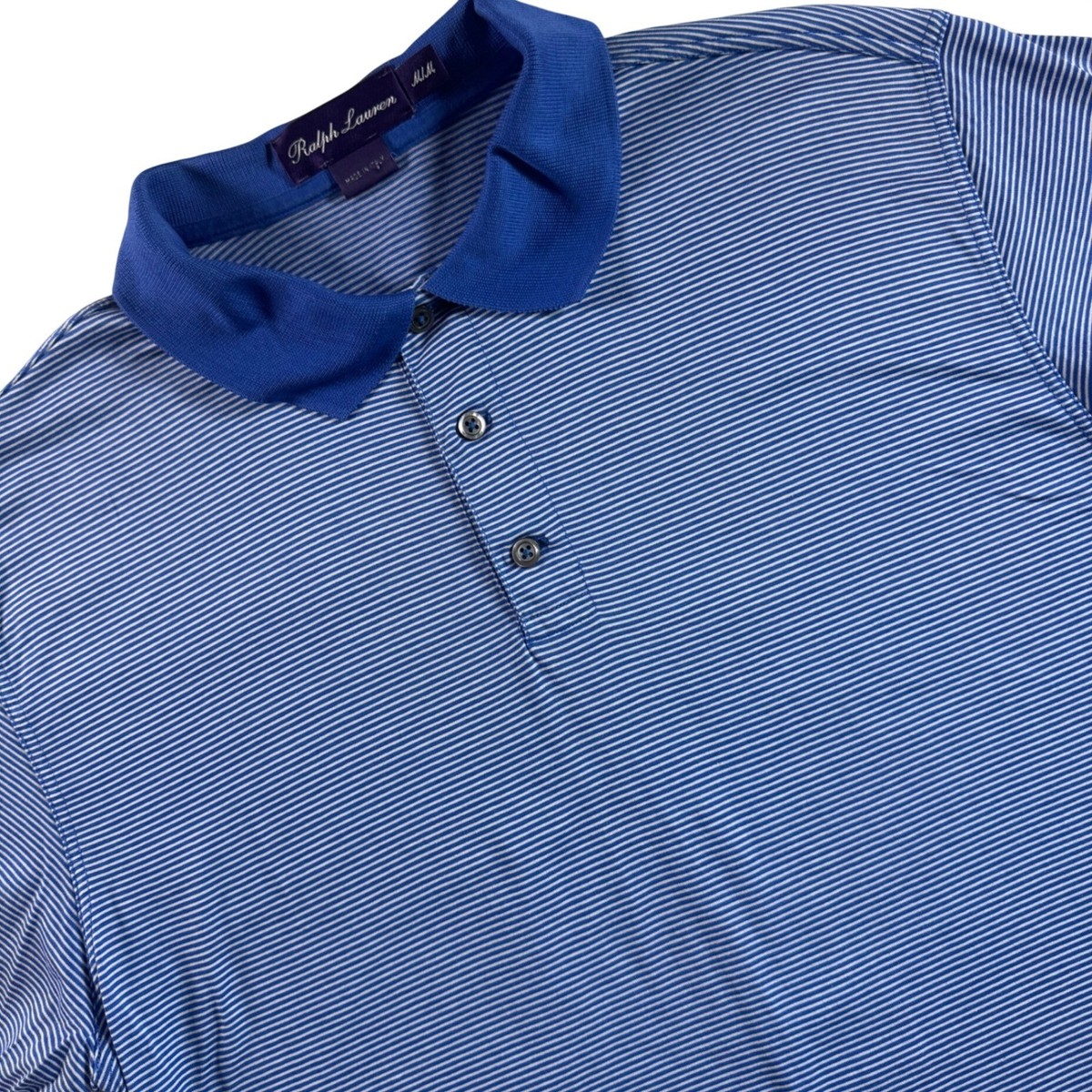 Ralph Lauren Purple Label Polo Shirt Mens M Blue Striped Short