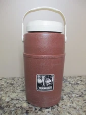 Vintage Brown Winnebago Beverage / Drink Cooler w/ White Lid & Handle