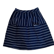 Anthropologie Maeve Nubby Stripe Navy Blue/White A Line Skirt Pockets Size 4