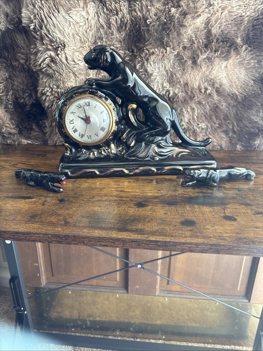 Vintage 1950's JAGUAR Black/Gold Mantle Clock Works Great | eBay