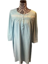 Earth Angels Light Blue White Polka Dot Long Sleeve Flannel Nightgown Women XL