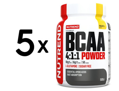 5 x Nutrend BCAA 4:1:1 Powder, Pineapple - 500g (48,00 EUR/kg)