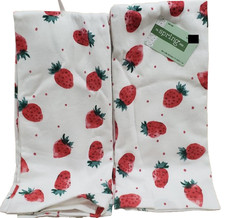 Set of 2 Same Jumbo Cotton Printed Kitchen Towels 18"x28" RED STRAWBERRIES, HL