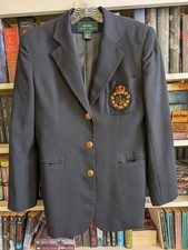 VTG Ralph Lauren Navy Wool 3D Royal Crest Blazer Jacket Single Breasted Gold 4