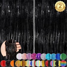 Black Fringe Curtain Party Streamers 2Pack 3.3x8.3 Ft Foil Fringe Backdrop Curta