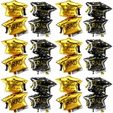 12 Pieces Black and Gold Graduation Hat Balloon 32 Inches Congrats Grad Cap F...